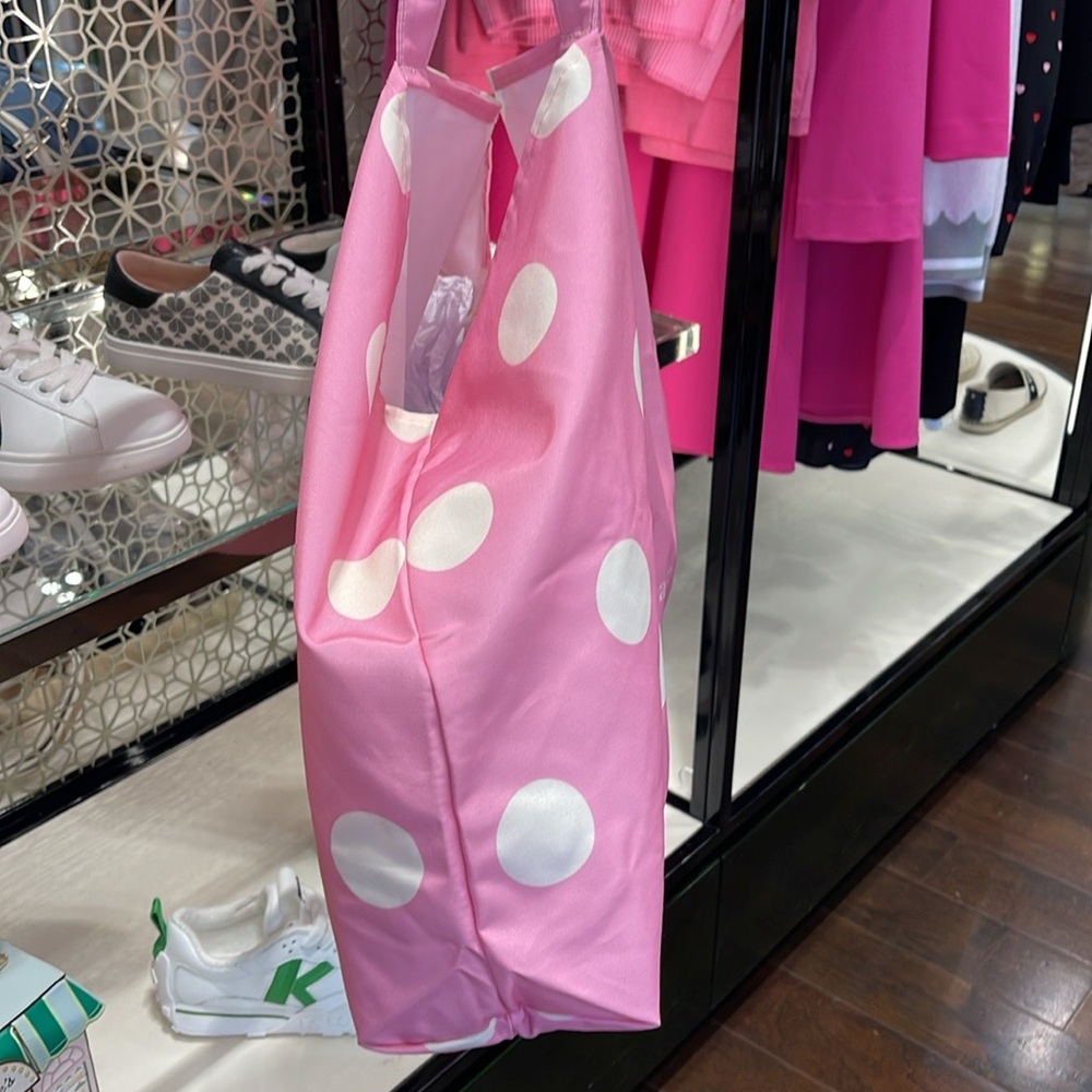 Kate Spade Soft Pink-White Polka Dots Canvas Tote XL Reusable Shopping Beach Bag - Picture 4 of 16
